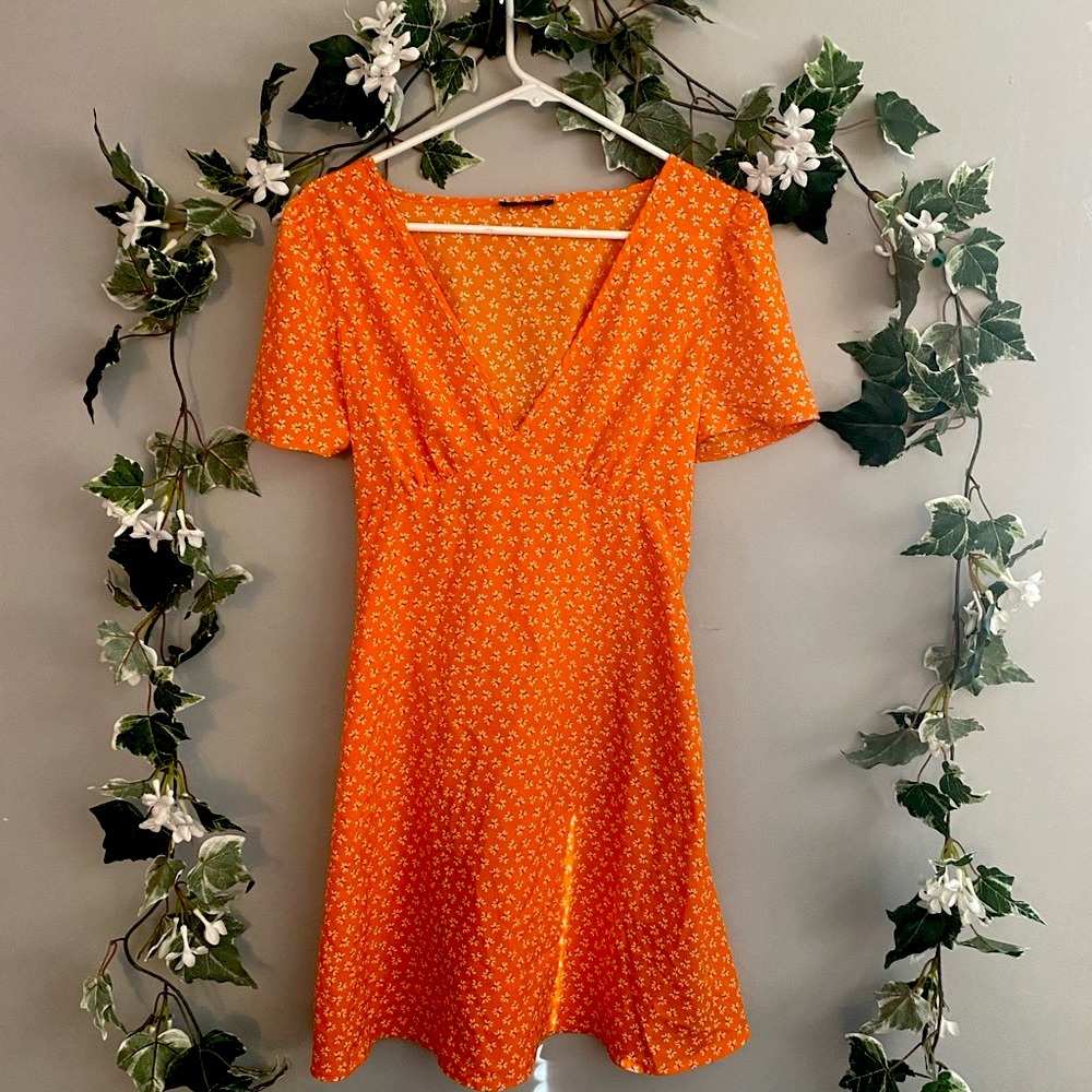 Woven Dotti Deep V Puff Sleeve Mini Dres